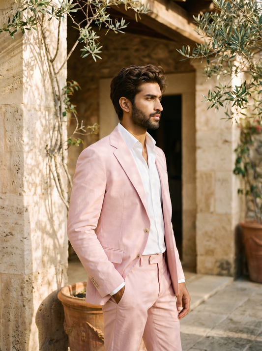Light Pink Cotton Suit — Custom Made to Measure - side view