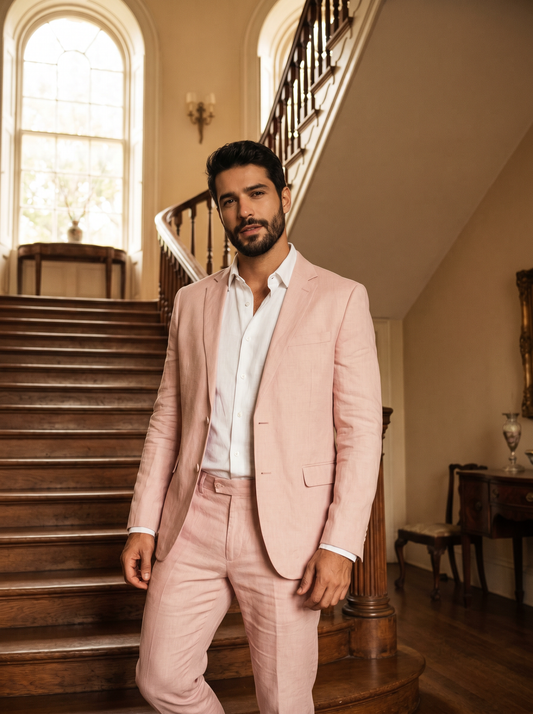 Light Pink Linen Groomsmen Suit — Custom Made to Measure - front view