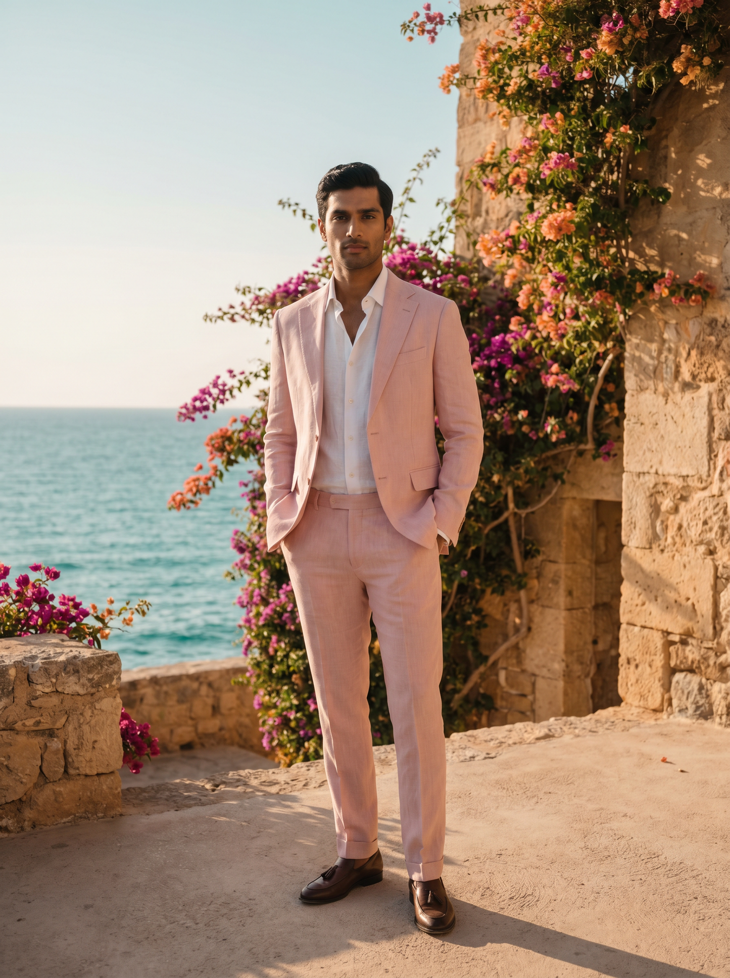 Light Pink Linen Suit — Custom Made to Measure - front view