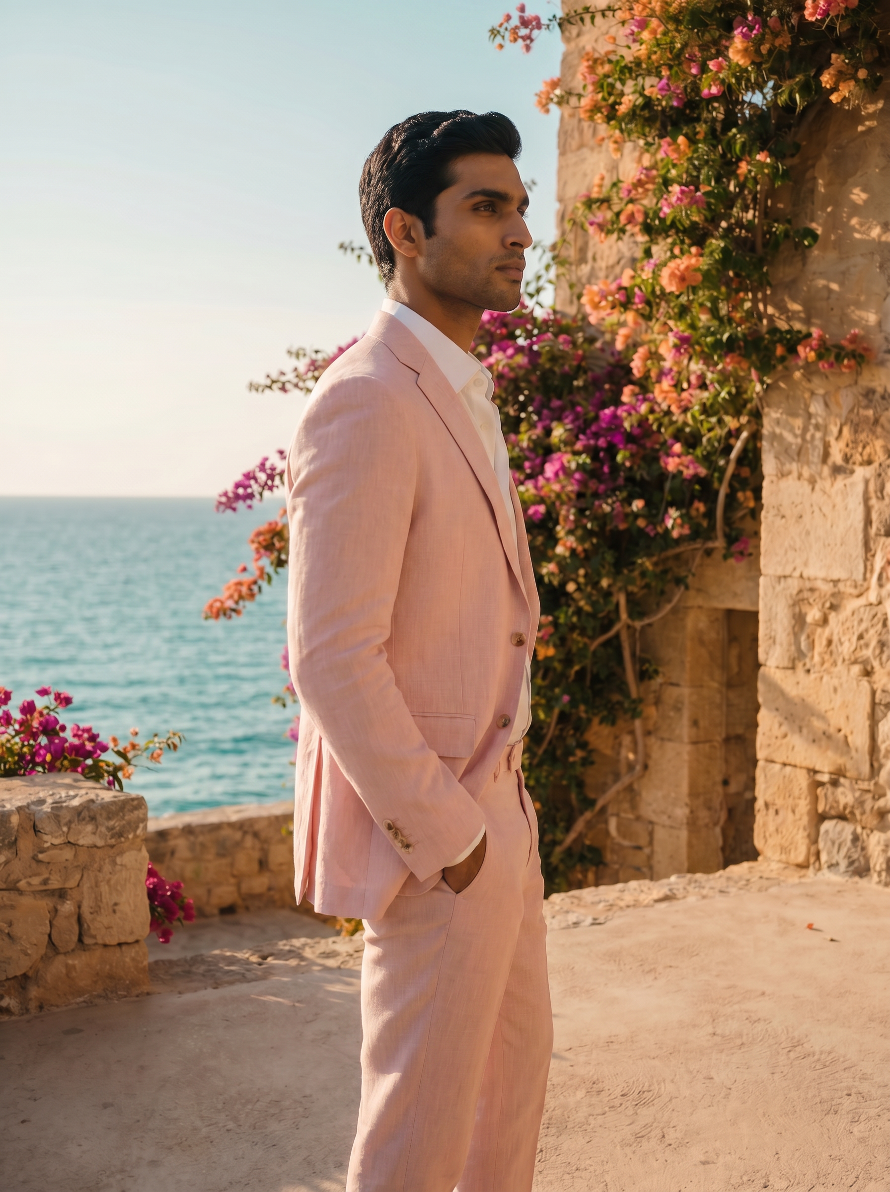 Light Pink Linen Suit — Custom Made to Measure - side view