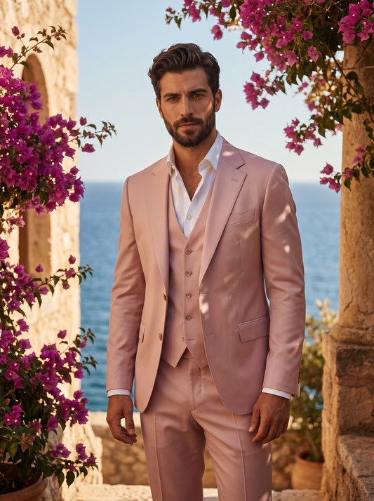 Light Pink Silk Blend 3-Piece Suit — Custom Made to Measure - front view