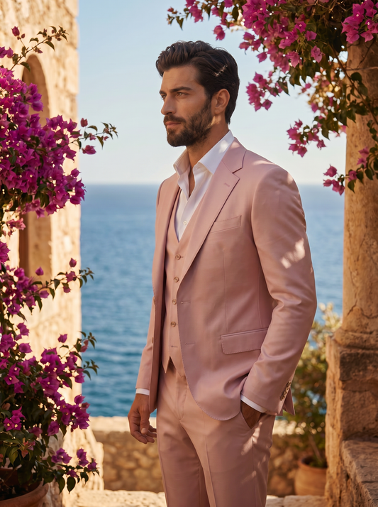 Light Pink Silk Blend 3-Piece Suit — Custom Made to Measure - side view