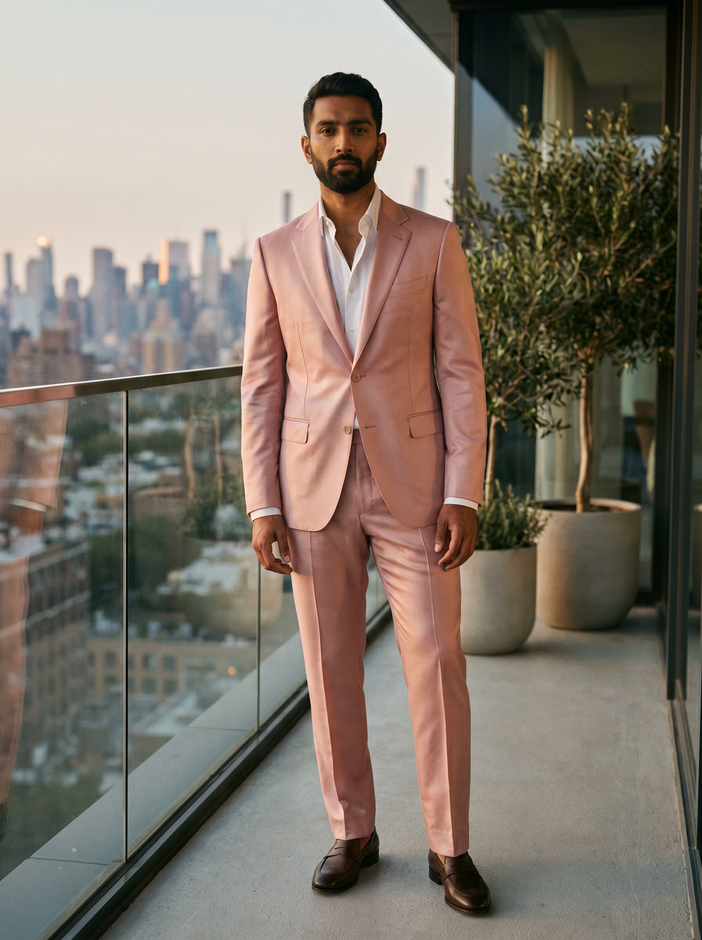 Light Pink Silk Blend Suit — Custom Made to Measure - front view