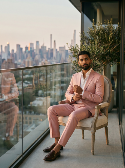 Light Pink Silk Blend Suit — Custom Made to Measure - seated view