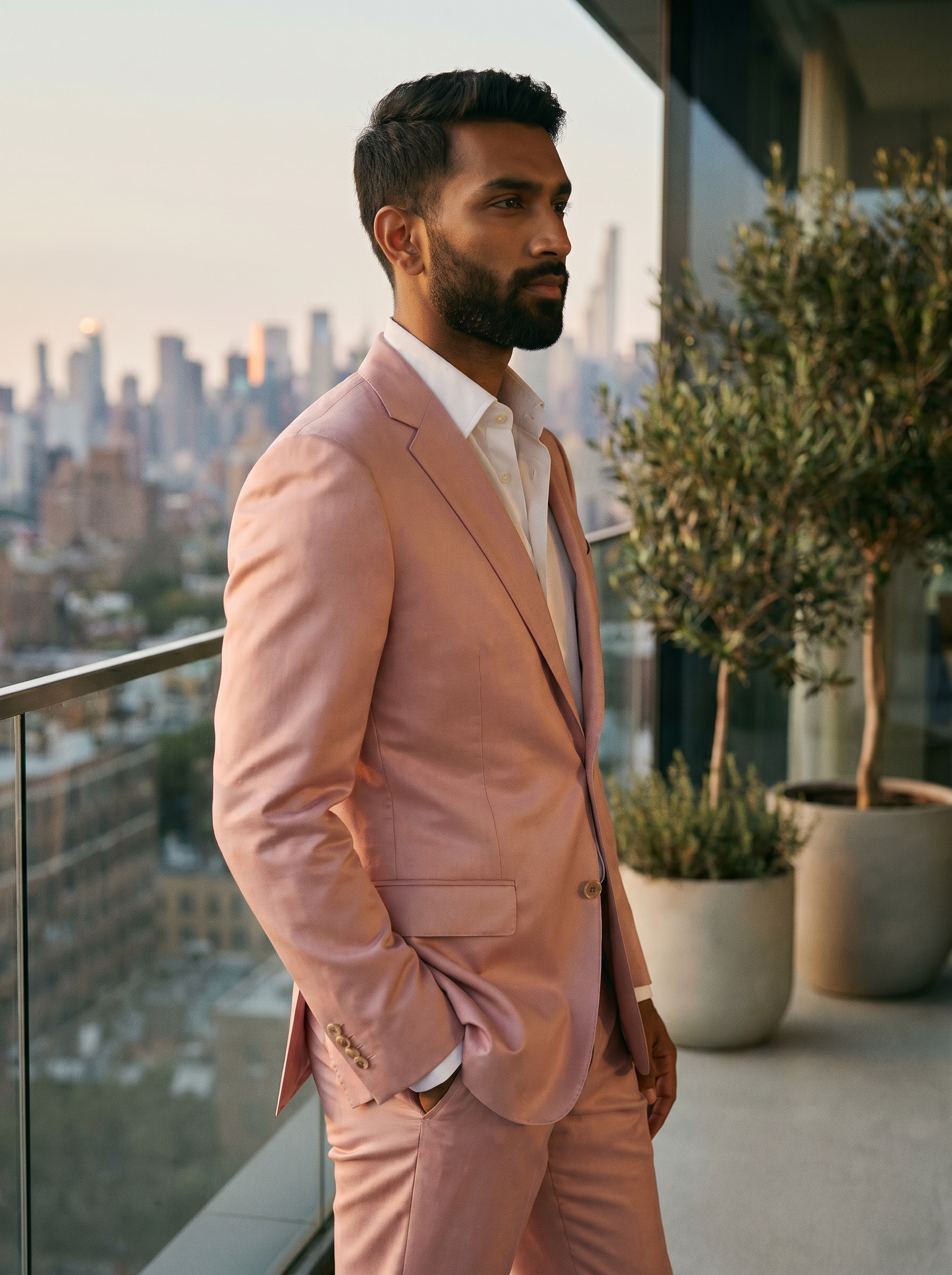 Light Pink Silk Blend Suit — Custom Made to Measure - side view
