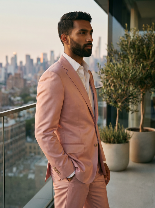 Light Pink Silk Blend Suit — Custom Made to Measure - side view