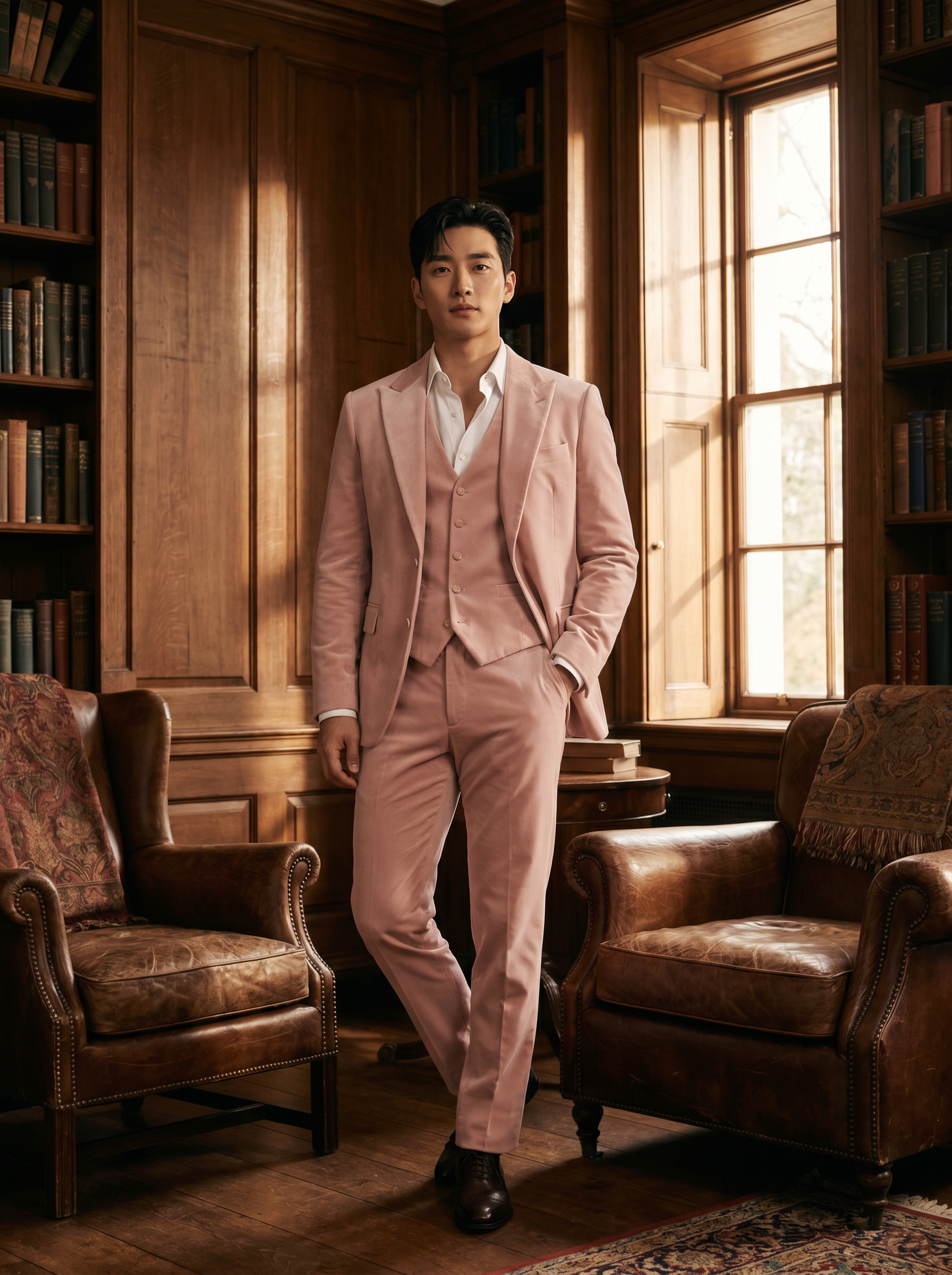 Light Pink Velvet 3-Piece Suit — Custom Made to Measure - front view