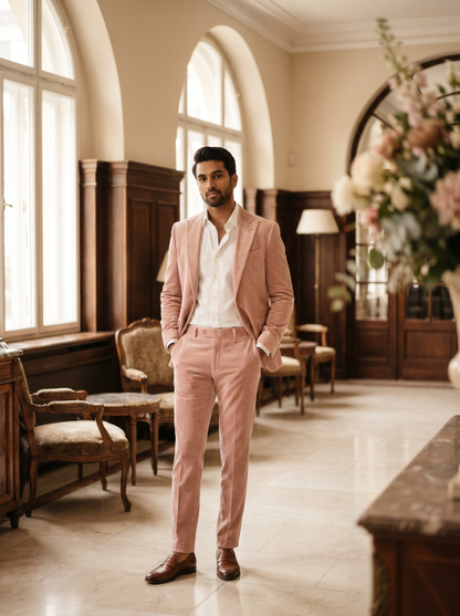 Light Pink Velvet Suit — Custom Made to Measure - front view