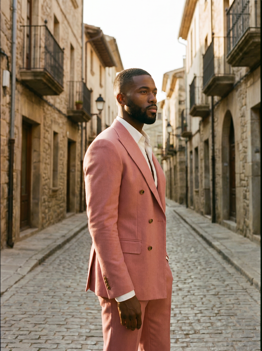Light Pink Wool Double Breasted Suit — Custom Made to Measure - side view