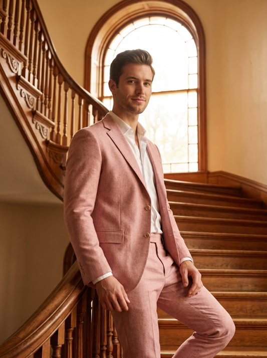 Light Pink Wool Groomsmen Suit — Custom Made to Measure - front view