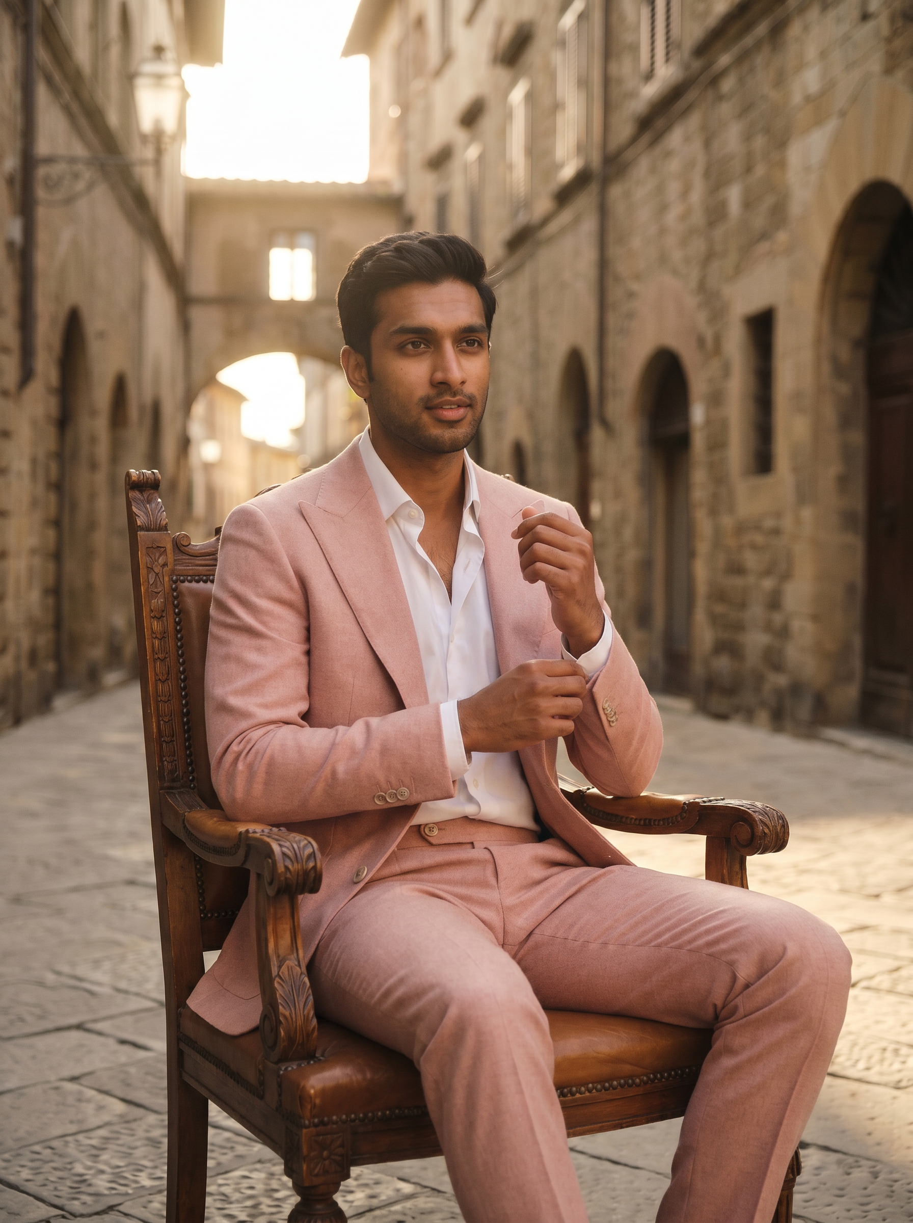 Light Pink Wool Suit — Custom Made to Measure - seated view