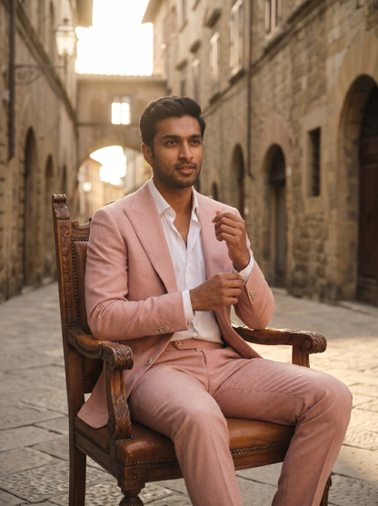 Light Pink Wool Suit — Custom Made to Measure - seated view