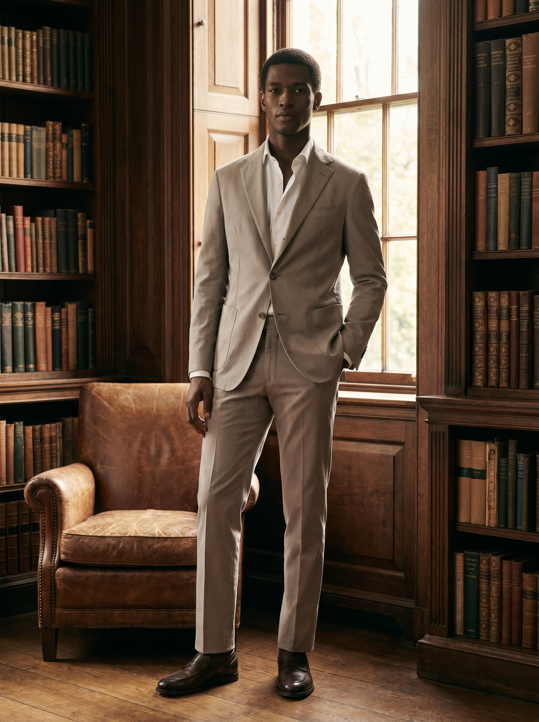 Light Taupe Cotton Groomsmen Suit — Custom Made to Measure - front view