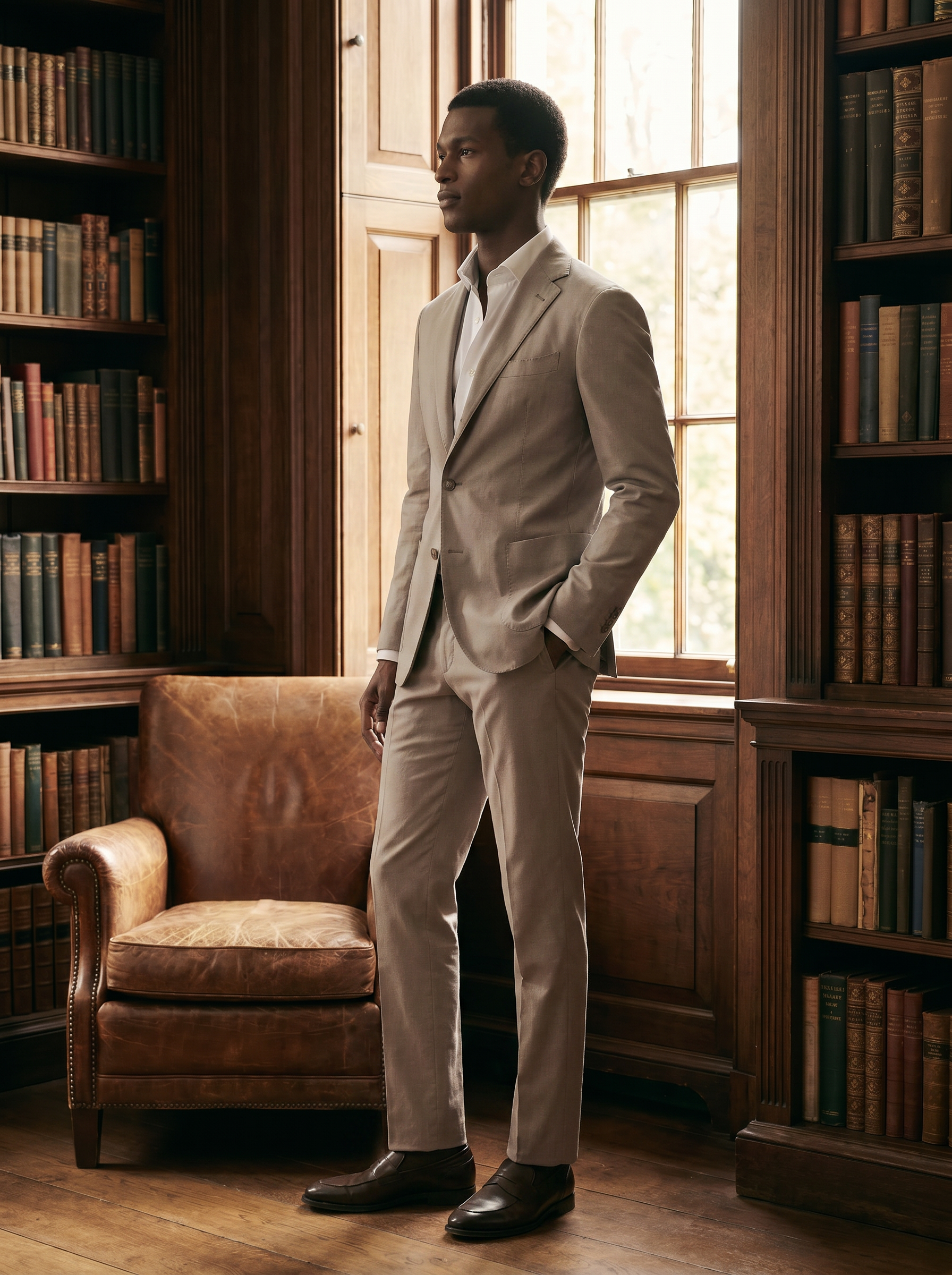 Light Taupe Cotton Groomsmen Suit — Custom Made to Measure - side view