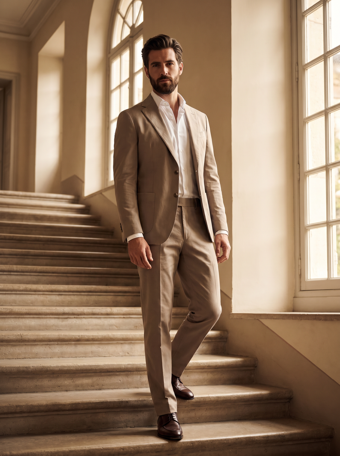 Light Taupe Cotton Suit — Custom Made to Measure - front view