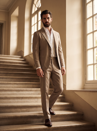 Light Taupe Cotton Suit — Custom Made to Measure - front view