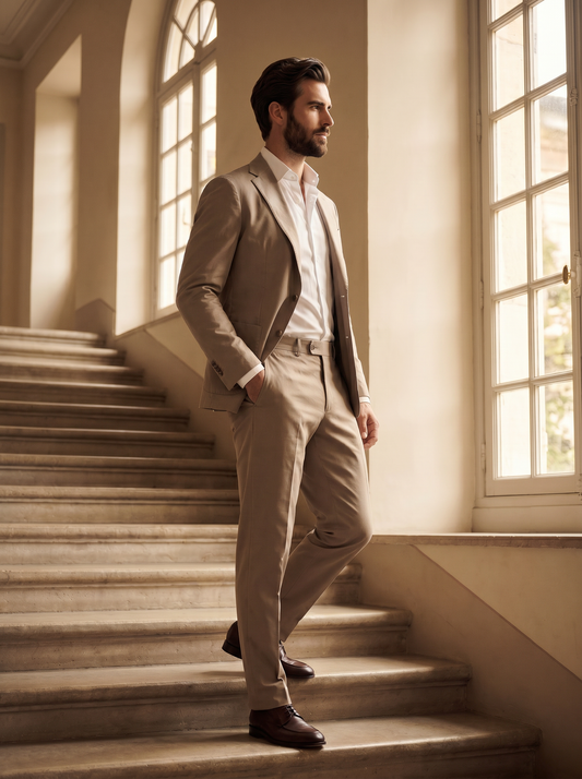 Light Taupe Cotton Suit — Custom Made to Measure - side view