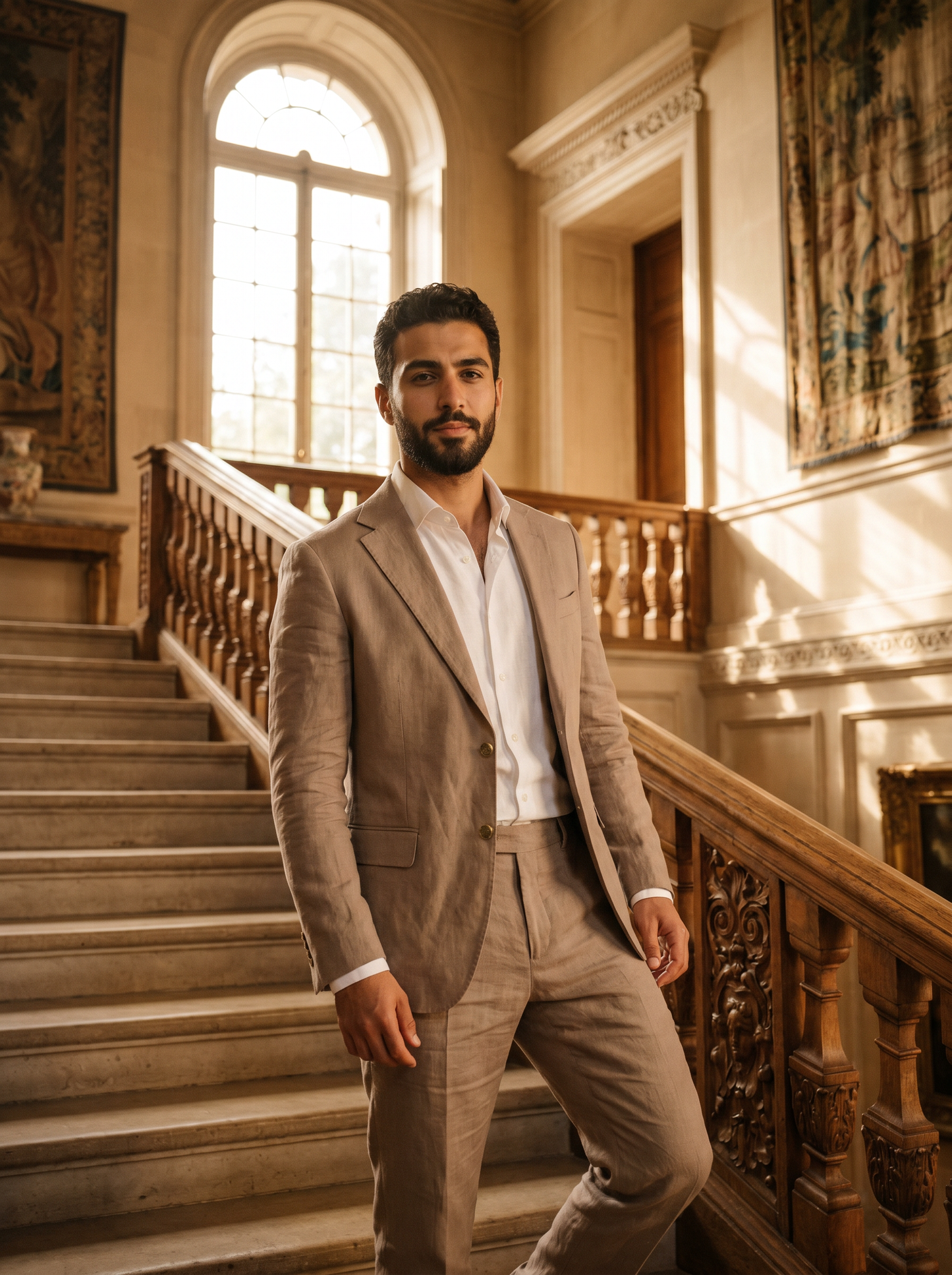 Light Taupe Linen Groomsmen Suit — Custom Made to Measure - front view