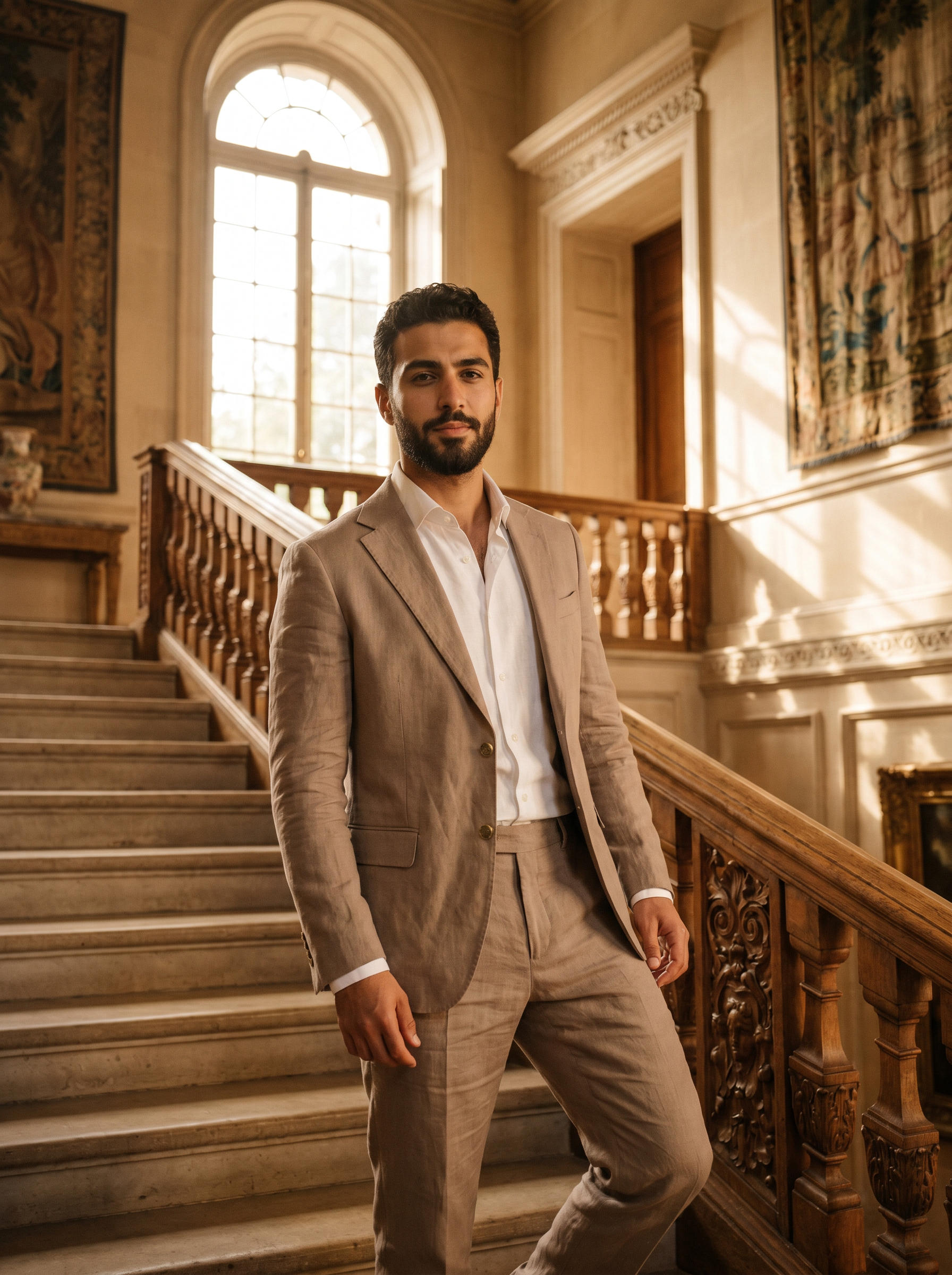 Light Taupe Linen Groomsmen Suit — Custom Made to Measure - front view