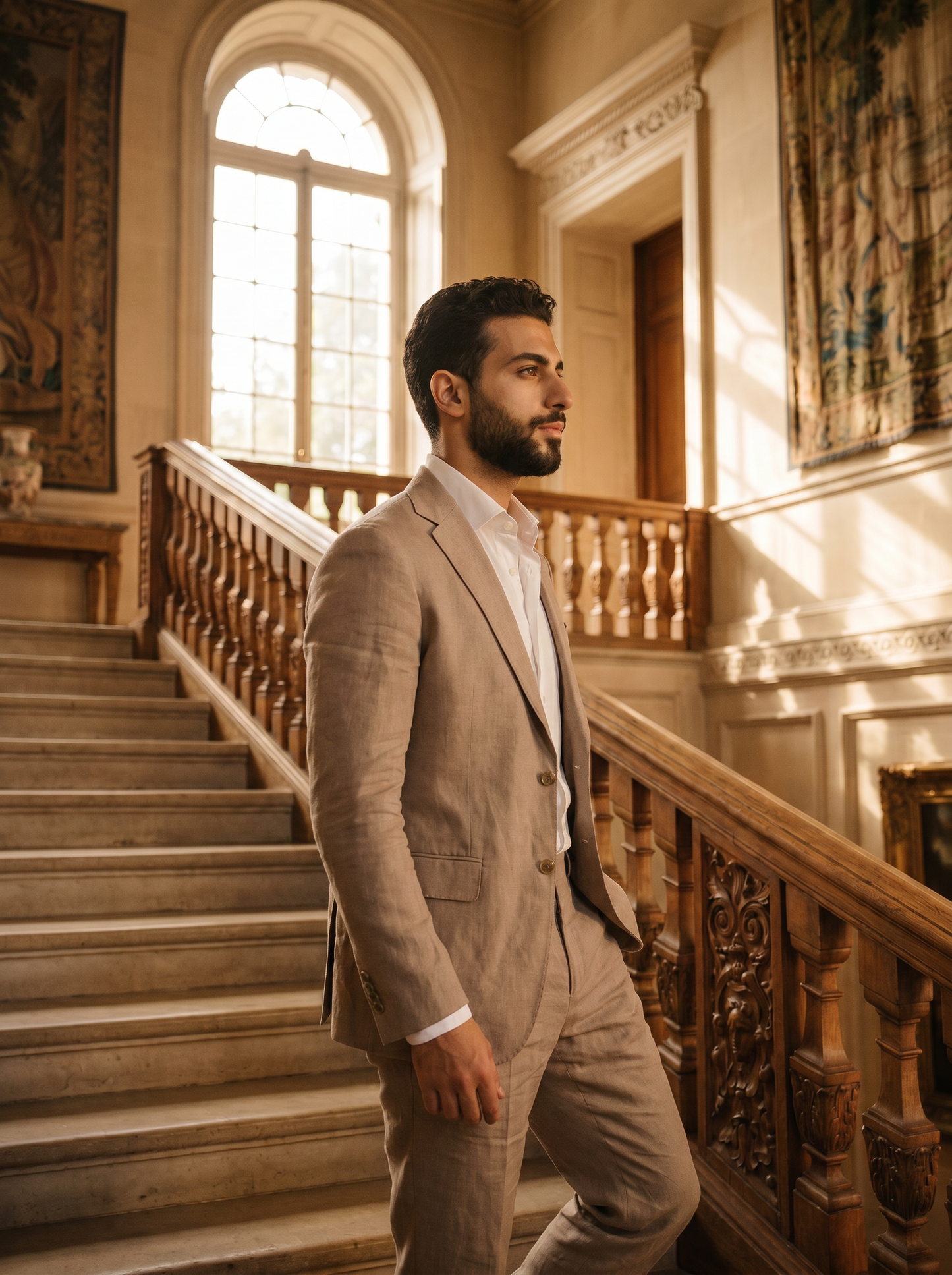 Light Taupe Linen Groomsmen Suit — Custom Made to Measure - side view