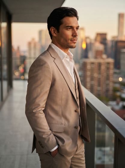 Light Taupe Silk Blend 3-Piece Suit — Custom Made to Measure - side view