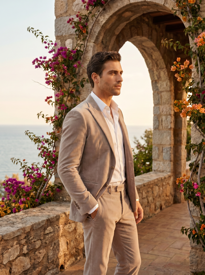 Light Taupe Velvet Groomsmen Suit — Custom Made to Measure - side view