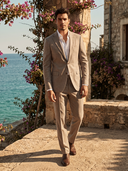 Light Taupe Wool Groomsmen Suit — Custom Made to Measure - front view
