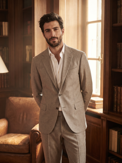 Light Taupe Wool Suit — Custom Made to Measure - front view