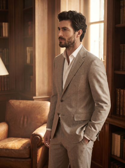 Light Taupe Wool Suit — Custom Made to Measure - side view