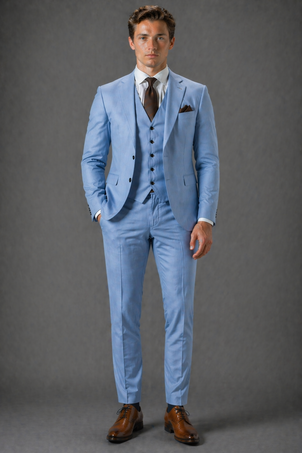 Light Blue Cotton Slim Fit Suit — Custom Made to Measure