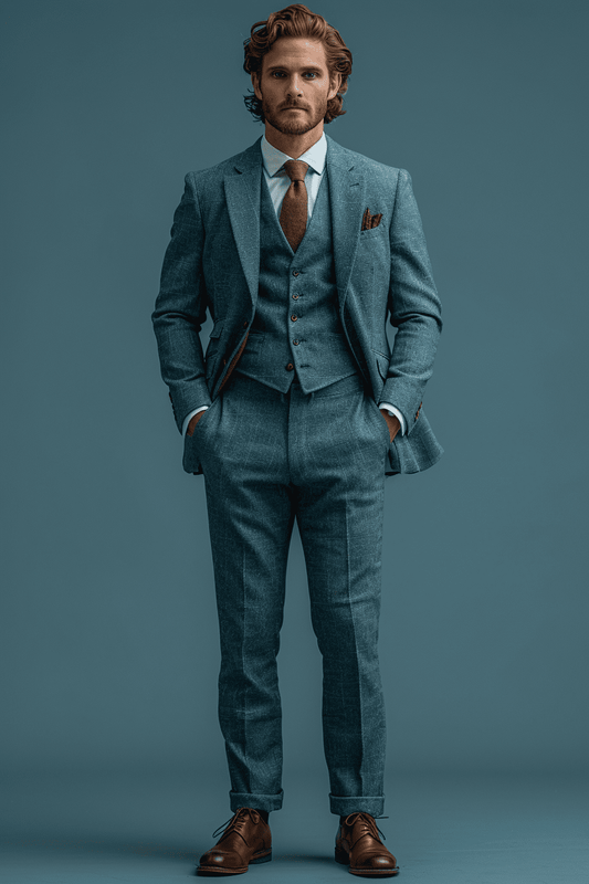 Light Blue Velvet Cocktail Party Suit — Custom Made to Measure