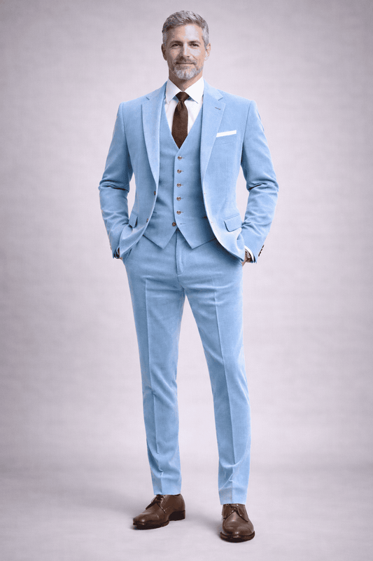 Light Blue Velvet Slim Fit Suit — Custom Made to Measure
