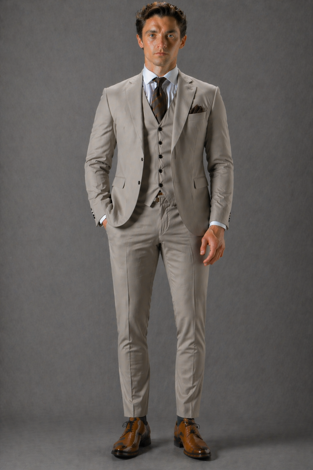 Light Taupe Cotton Slim Fit Suit — Custom Made to Measure