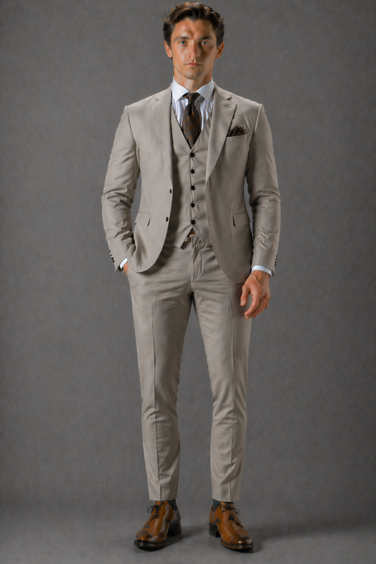 Light Taupe Cotton Slim Fit Suit — Custom Made to Measure