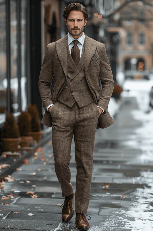 Light Taupe Tweed Suit — Custom Made to Measure