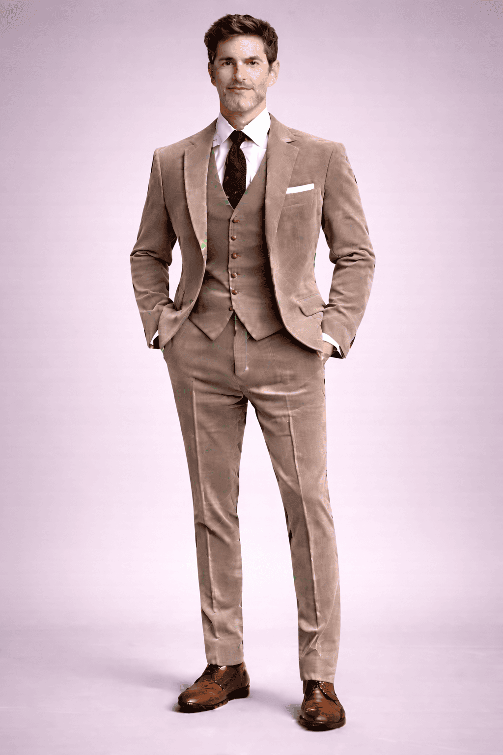 Light Taupe Velvet Slim Fit Suit — Custom Made to Measure