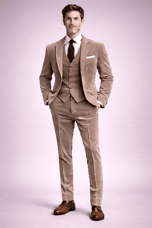 Light Taupe Velvet Slim Fit Suit — Custom Made to Measure