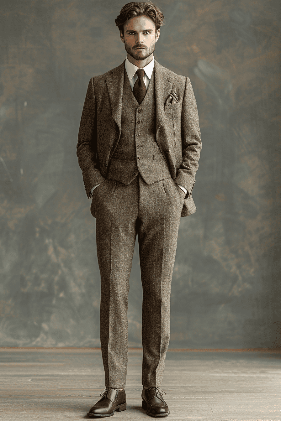 Light Taupe Wool Cocktail Party Suit — Custom Made to Measure