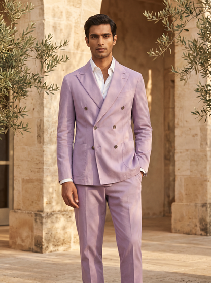 Lilac Cotton Double Breasted Suit — Custom Made to Measure - front view