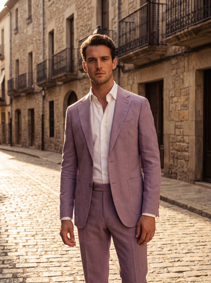 Lilac Cotton Groomsmen Suit — Custom Made - front view