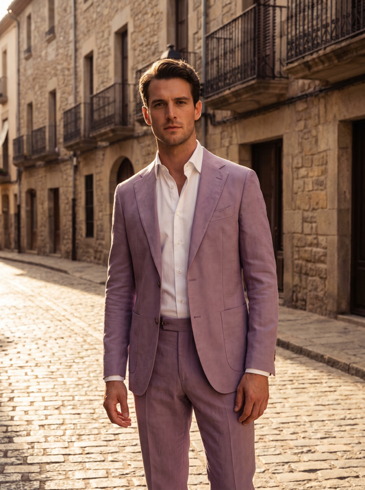 Lilac Cotton Groomsmen Suit — Custom Made - front view