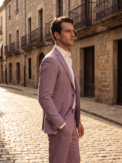 Lilac Cotton Groomsmen Suit — Custom Made - side view
