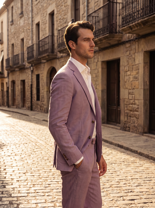 Lilac Cotton Groomsmen Suit — Custom Made - side view