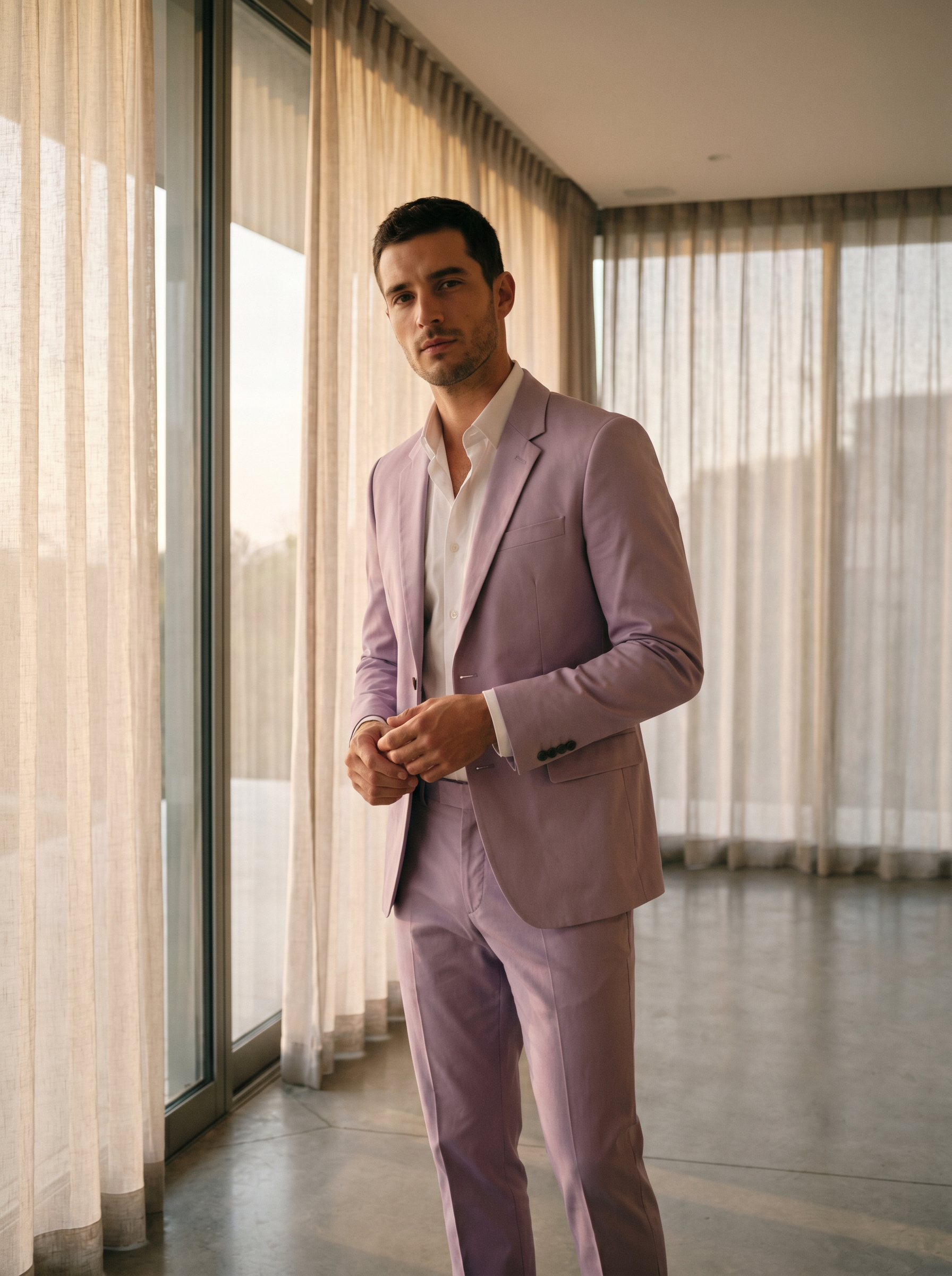 Lilac Cotton Suit — Custom Made to Measure - front view