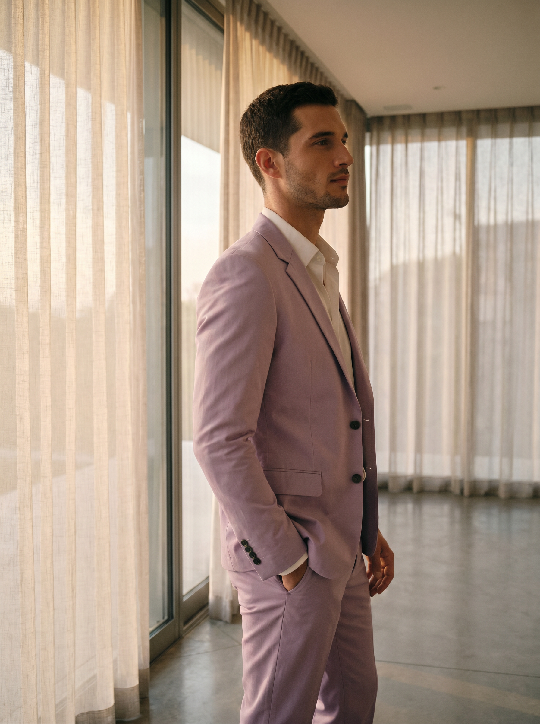 Lilac Cotton Suit — Custom Made to Measure - side view