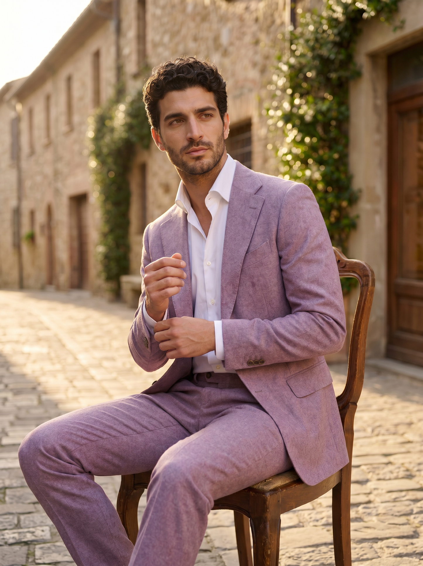 Lilac Flannel Suit — Custom Made to Measure - seated view