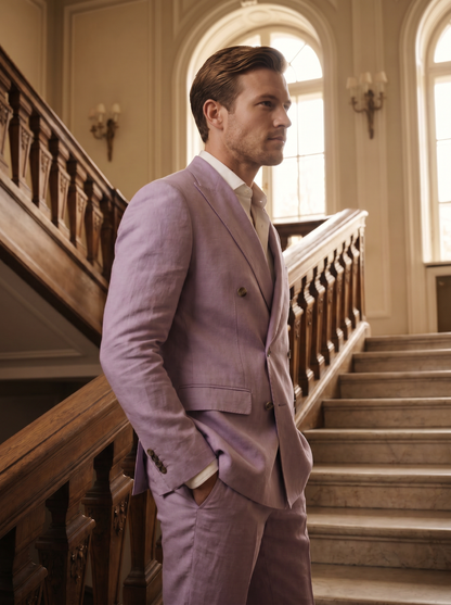 Lilac Linen Double Breasted Suit — Custom Made to Measure - side view
