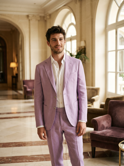 Lilac Linen Suit — Custom Made to Measure - front view