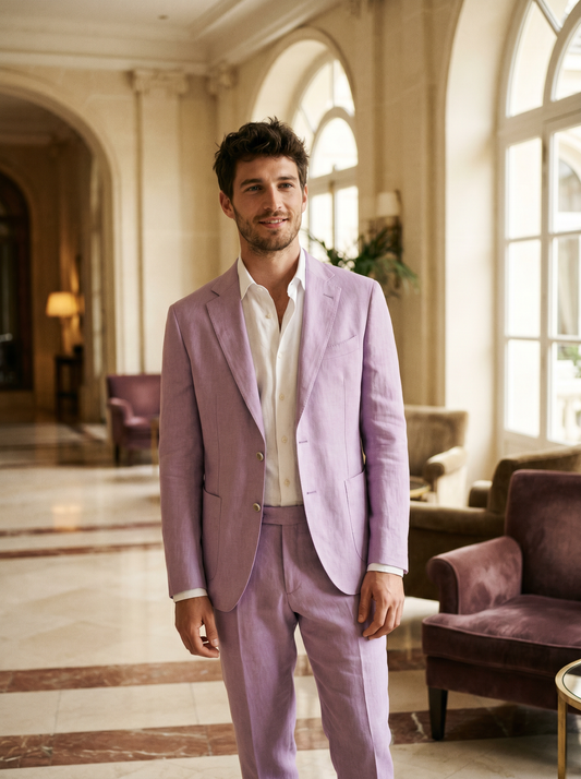 Lilac Linen Suit — Custom Made to Measure - front view