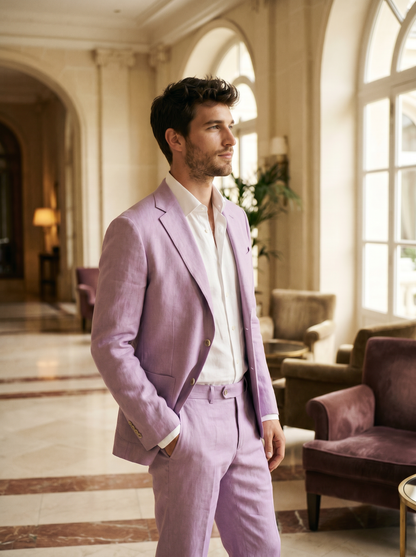 Lilac Linen Suit — Custom Made to Measure - side view